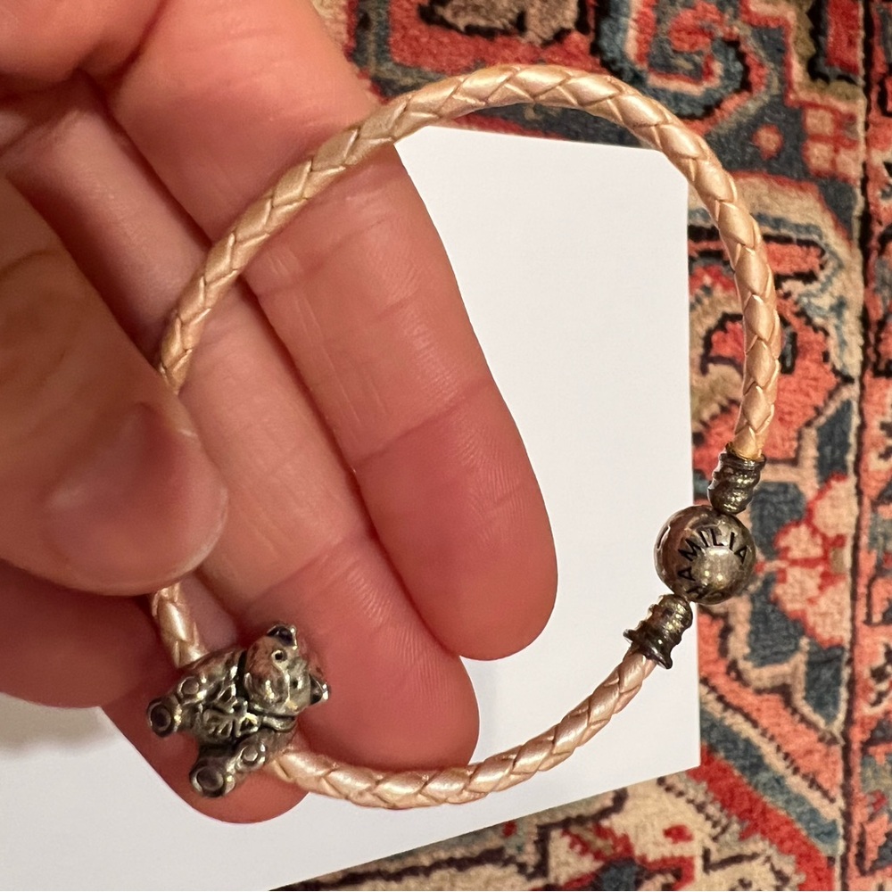 Chamilia Light Pink Braided Bracelet Teddy Bear Charm